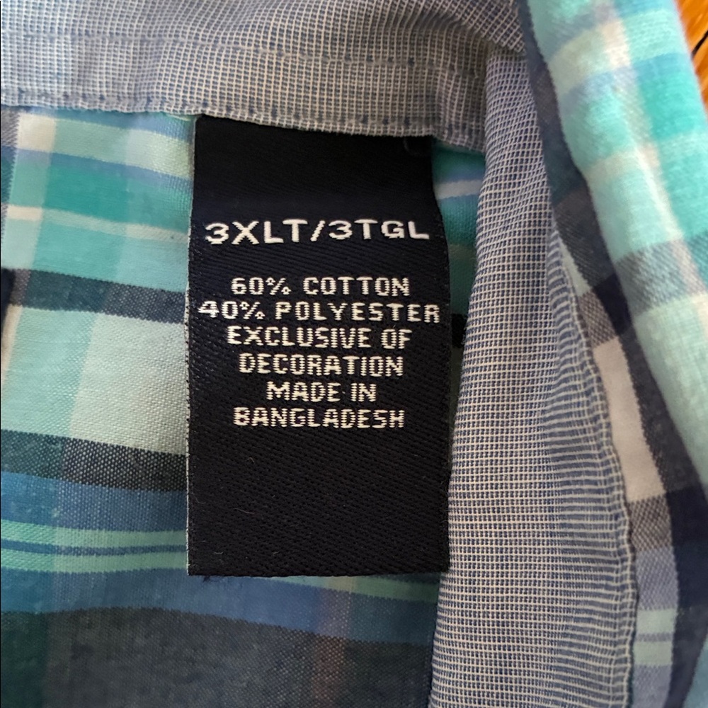 Chaps Men's Teal and Navy Plaid Short-Sleeve Button-Down Shirt - Picture 4 of 6